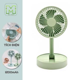 Quạt Tích Điện Gấp Gọn - Quạt Mini Để Bàn Xoay 180 Độ, 3 Tốc Độ Gió, Cổng Sạc USB, Pin 1200mAh - Bảo hành 1 đổi 1