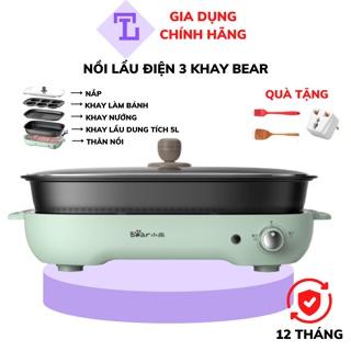 Nồi Bếp nấu lẩu nướng điện mini đa năng 3 khay Bear SUBE004, Bản quốc tế tích hợp 3 trong 1 siêu tiện lơi, BH 12 tháng