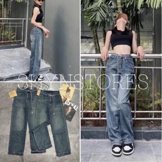 Shynstores Quần jeans nữ - quần bò nữ lưng cao dáng suông ống rộng kèm đai xích màu xanh