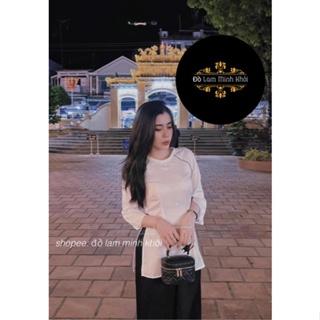 Mẫu Đồ Lam  Đi Chùa Nữ Kiểu Bà Ba Trắng,Đỏ Quần Đen,Chất Lụa Tầm Hàn Không Lộ