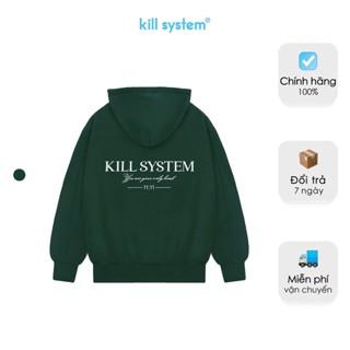 Áo khoác hoodie zip Basic màu rêu KillSystem oversize có nón nam nữ phong cách unisex
