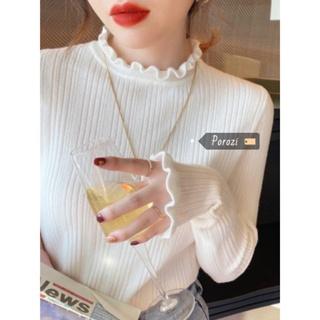 Porozi Áo sweater dệt kim mỏng tay dài cổ tròn dáng ôm phong cách thời trang Hàn Quốc dành cho nữ