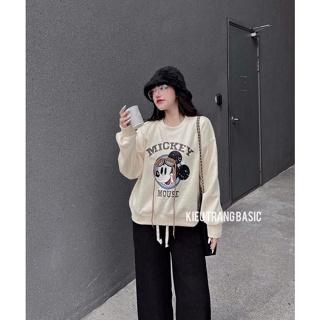 ÁO NỈ MICKY DÀI TAY CỔ TRÒN MÀU KEM BE SIÊU XINH DÁNG THỤNG