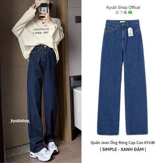 Quần Jean ống rộng baggy nữ Ulzzang Kyubi lưng cao xanh đậm có Bigsize- Quần jean paggy Kyubi BJR21.D