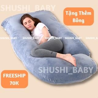 Gối Ôm Bà Bầu Hình Chữ U Vải Nhung Có Thiết Kế Gác Chân Shushi_baby [Tặng kèm bông nếu khách hàng có nhu cầu]