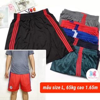 Quần đùi short lửng nam thể thao mặc nhà thun lạnh 3 sọc - SIZE từ 60-85kg - QDN08 - KHÔNG TÚI CÓ DÂY RÚT