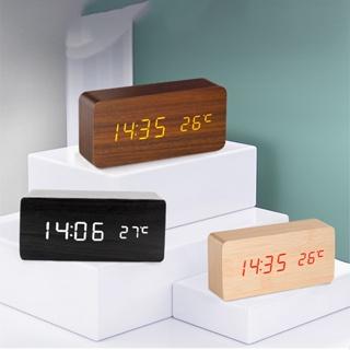 [Nhiều màu] Đồng Hồ Để Bàn Gỗ Đèn Led Hình Chữ Nhật - BÁO THỨC, CÓ NHIỆT KẾ DH003