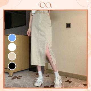 Chân Váy Jeans Dài Cạp Cao Xẻ Gấu Phong Cách Ulzzang V03