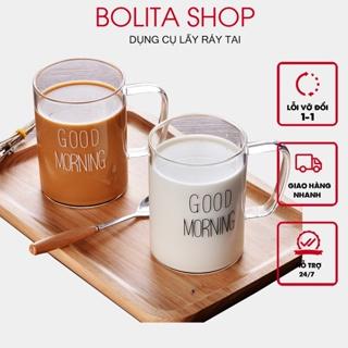 Ly thủy tinh chịu nhiệt uống nước dễ thương GOOD MORNING 400ml cốc thủy tinh cute trong suốt OUDECOR