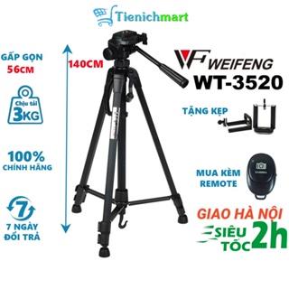 Tripod điện thoại Chân máy ảnh Weifeng WT-3520 khung nhôm cao cấp tải trọng 3kg có túi đeo tặng kèm kẹp điện thoại