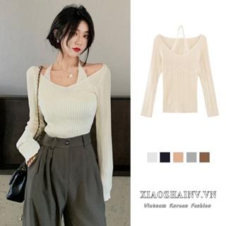 Xiaozhainv [Code 151fashionsale1 Giảm Giá 10K single 50K] Áo Sweater Tay Dài Hở Vai Thời Trang Cho Nữ