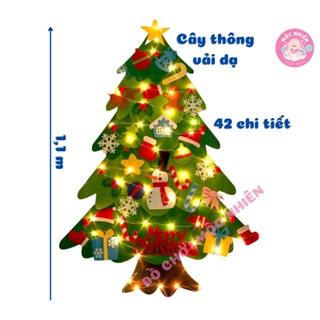 Cây thông Noel treo tường bằng vải dạ vải nỉ gồm 42 phụ kiện trang trí Giáng sinh. Tặng kèm dây đèn nhấp nháy