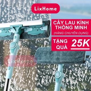 Cây lau kính thông minh cán dài 112 - 116cm hai mặt chuyên dụng, cây lau kiếng vừa lau vừa gạt hai trong một 2 bông lau