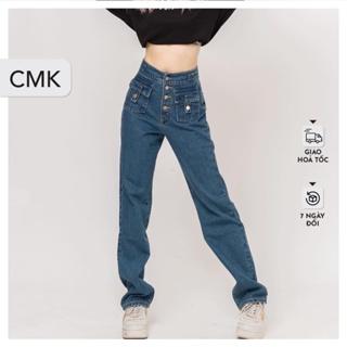 [Mã BMINC50 giảm 50K đơn 99K] Quần jeans nữ ống rộng CHICMONKI 4 nút có nắp túi phía trước lưng cao CMJ1049