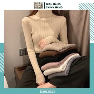 Áo Len Nữ Cổ Lọ, Áo Len Tăm Cổ Cao Giữ Nhiệt Lông Cừu Hàng Quảng Châu Cao Cấp