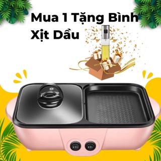 Bếp lẩu nướng 2 ngăn Hàn Quốc, Nồi lẩu 2 in 1 siêu chống dính đa năng_Bảo hành chính hãng 6 tháng