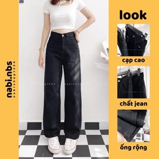 Quần Jean Nữ Ống Đứng Lưng Cao Đen Mã 3167 + 5043 Trơn -  Nabishop1234 (ẢNH THẬT)