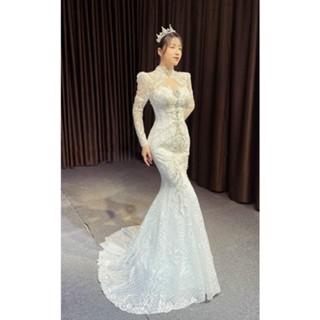 [LUXURY99] Váy cưới bó cá ren cao cấp, vai nữ hoàng, váy lễ đường sang chảnh như nữ hoàng