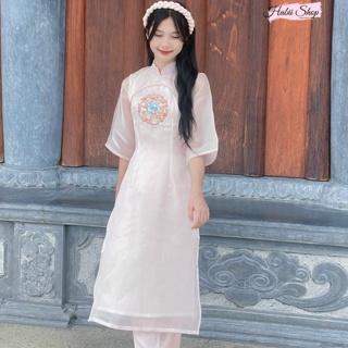 Set áo dài cách tân nữ thêu kèm mấn HABII AD03 [Có Bigsize]