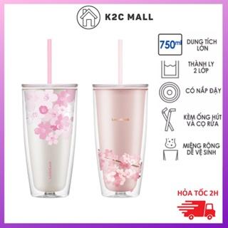 Ly Nhựa 2 Lớp Cách Nhiệt Kèm Ống Hút Lock&Lock, Cốc Giữ Nhiệt Dễ Thương 750ml HAP507 HAP509 - K2CMall