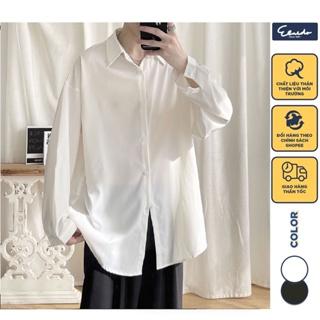 Áo sơ mi nam nữ dài tay Unisex Basic TRƠN Form rộng màu trắng và đen Chất cotton lụa mịn mát Bigsize