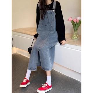 [Sẵn] Váy Yếm Đầm Jean Nữ Denim Bò Kiểu Dáng Dài Qua Gối Maxi Đi Học Công Sở Thời Trang Ulzzang Hàn Quốc Chali Y004