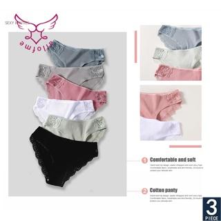 Set 3 quần lót cotton ALL OF ME cạp thấp phối ren màu trơn gợi cảm cho nữ