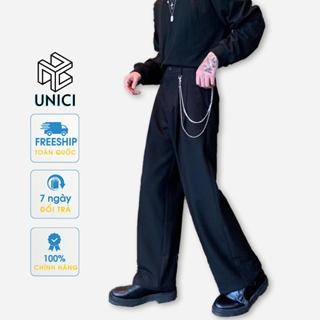 Quần tây nam nữ ống rộng vải hàn cao cấp kèm dây xích phong cách Unisex Hàn Quốc QSX001