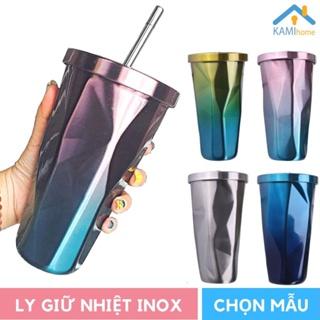 Ly giữ nhiệt inox Thái Lan 500ml có ống hút thép không gỉ bình cốc uống nước để bàn mã 220xx