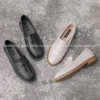 Giày lười da mềm nữ form chuẩn moca loafer mũi nhọn đế bệt 3cm màu đen trắng kem công sở 55132 - Calee Store