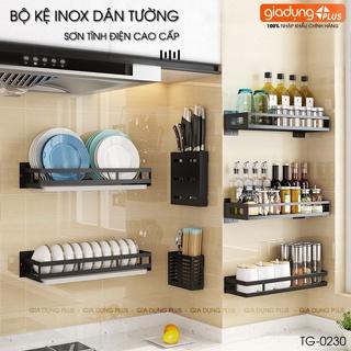 Kệ giá phòng bếp LAZYDO inox cao cấp dán tường đựng gia vị, chén, đĩa, chai lọ, dao, đũa đa năng không cần khoan tường