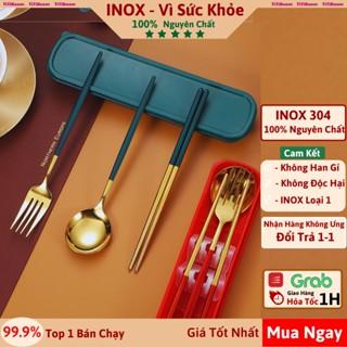 Bộ thìa đũa muỗng dĩa inox 304 mạ vàng cán dài cao cấp sang chảnh Dụng cụ cá nhân ăn cơm văn phòng dã ngoại titiroom