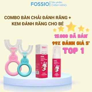 Combo bàn chải đánh răng cho bé chữ U + kem đánh răng dạng bọt an toàn cho bé FOSSIO