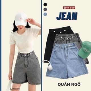 Quần jean nữ short ngố VM Shop, quần bò form lửng xanh, đen, xám phối cạp kiểu nút 7068 - LJU00009