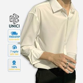 Áo sơ mi nam nữ dài tay giấu khuy unisex form rộng hàn quốc cao cấp AS02