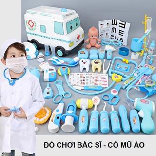 Đồ chơi bác sĩ ô tô xe cứu thương cho bé gái trai đóng y tá khám bệnh phiên bản nâng cấp có đèn nhạc, quà tặng sinh nhật