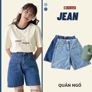 Quần jean nữ short ngố VM Shop, quần bò lưng cao form lửng xanh phối túi kiểu trước (không co giãn) 576 - LJU00012