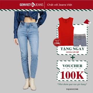 Quần Jeans Nữ GENVIET JEANS Rách Nhẹ Dáng Col Ôm Cạp Cao Chất Bò Mềm Cao Cấp Basic TQ103J2308