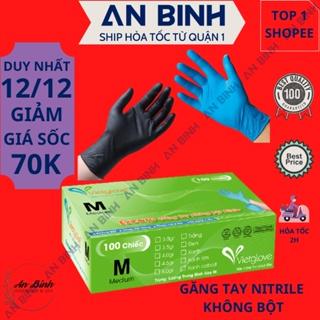 (Q1-HCM) Găng Tay Y Tế Không Bột Vietglove (Hộp 100 chiếc) Màu XANH - ĐEN Nitrile