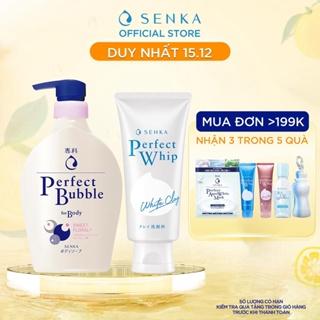 Bộ đôi Senka sữa tắm hương hoa dịu ngọt 500ml và sữa rửa mặt đất sét trắng 120g