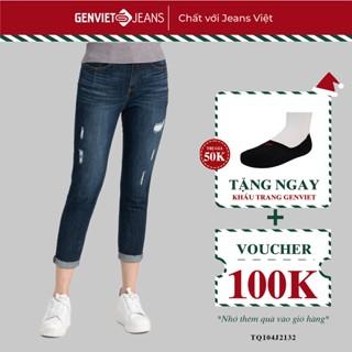 Quần Jeans Nữ Trơn Dáng Ôm Col Thụng Cạp Cao Chất Bò Mềm Cao Cấp Basic GENVIET TQ104J2132