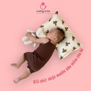 Gối chữ nhật cao cấp Vuông Tròn vải muslin, xô sợi tre bamboo đẹp an toàn cho bé yêu