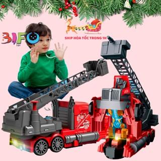 Đồ chơi xe cứu hỏa phun nước, ô tô, tàu điện siêu tốc biến hình Robot có đèn nhạc mới lạ cho bé đồ chơi bé trai