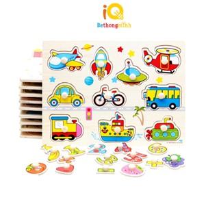 Bảng ghép hình núm cầm bằng gỗ nhiều chủ đề 23x30cm đồ chơi thông minh giáo dục Montessori cho bé phát triển trí tuệ