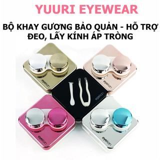 Bộ khay gương đựng kính áp tròng, bảo quản, cây gắp và dụng cụ hỗ trợ đeo lens, chai nhỏ chiết nước ngâm nhỏ mắt