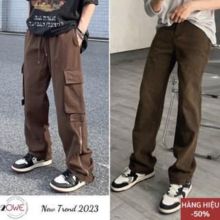 Quần jean nam màu nâu ống suông rộng 20WE, Quần chun kaki túi hộp chất vải dày dặn cao cấp style hàn quốc 2022