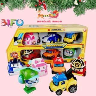 Hộp 6 đồ chơi biến hình biệt đội Robocar Poli 6 xe lắp ráp Policar 2 trong 1