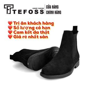 Giày nam chelsea boot da bò thật cao cổ TEFOSS HN601 đen thời trang size 38-44- Mũi tròn da lộn cá tính