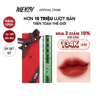 [Phiên bản tự thắt nơ] Son Kem Lì Merzy The First Velvet Tint 4.5g (V6 green vỏ xanh, Hộp đỏ kèm ruy băng)