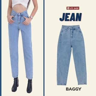 Quần jean nữ baggy đi học VM Shop, quần bò xanh lưng cao túi nắp giả (không co giãn) 3025 QJB00022